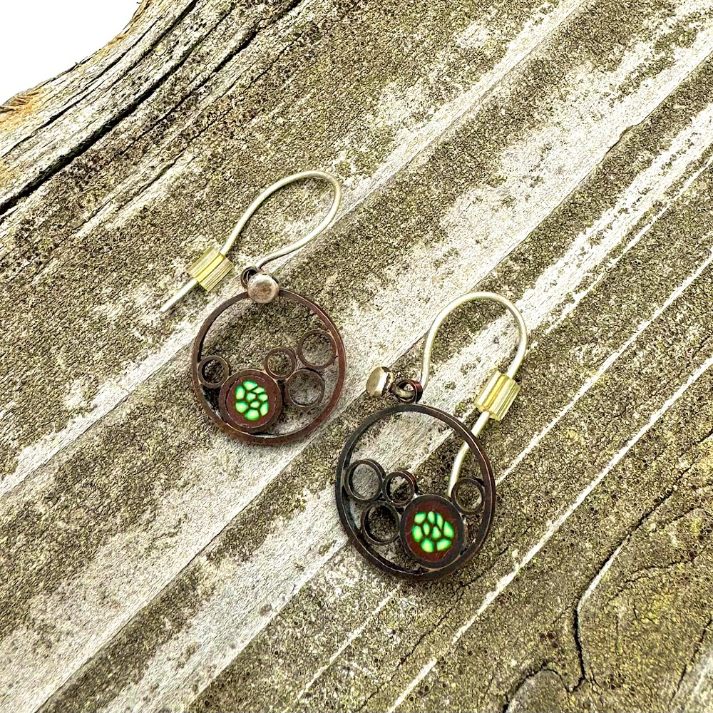 Artisanal Metallic and Flower Design Circular Earrings